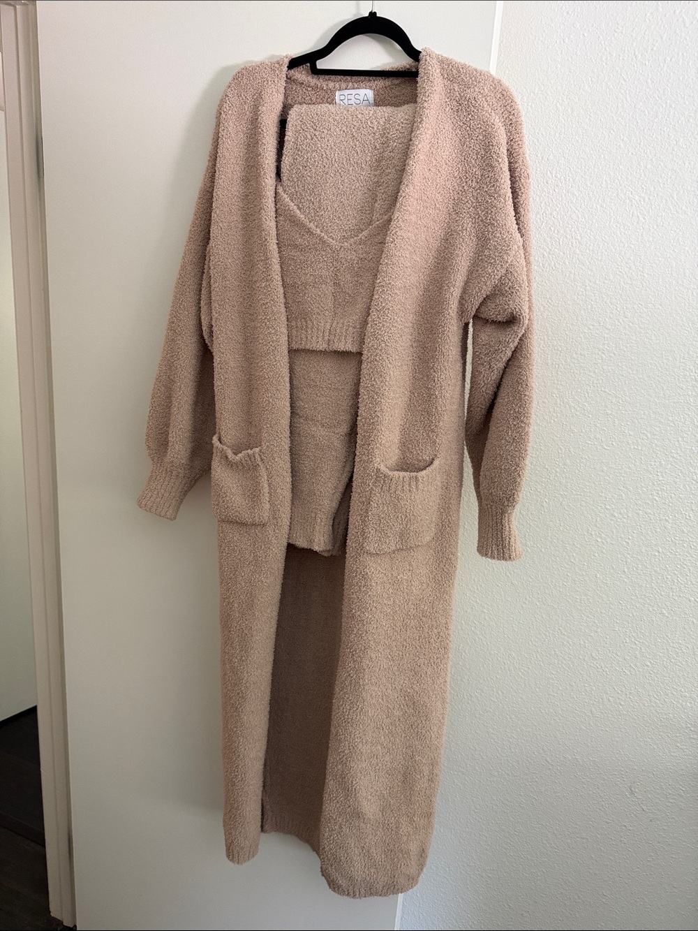 RESA Three-Piece Knit Cardigan Set in Light in Beige